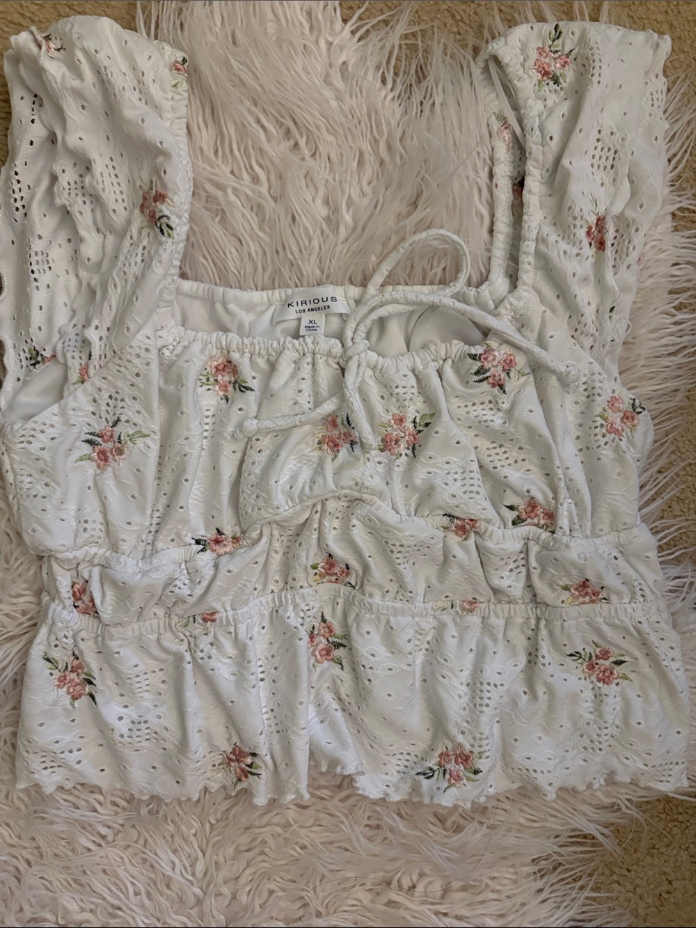 Kurious White Floral Eyelet Ruffle Camisole